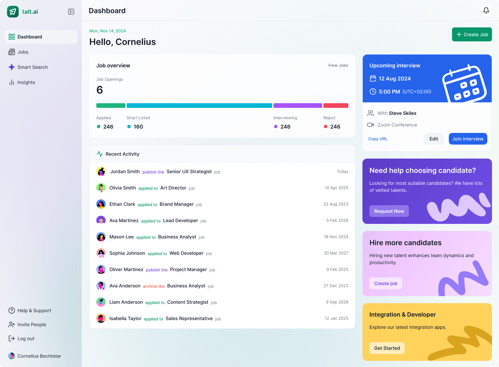 AI-powered talent recruitment platform dashboard
